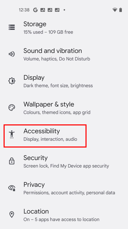 Tap Settings then scroll down and tap Accessibility